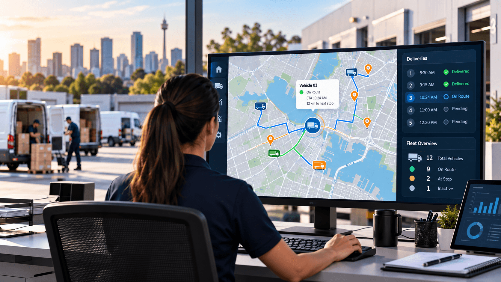 GPS tracked delivery vans displayed on fleet management map